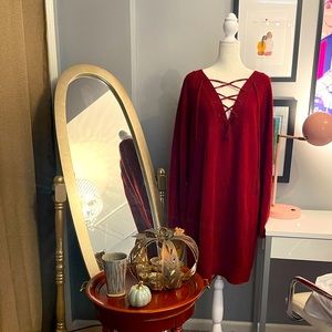 Lace up tunic sweater